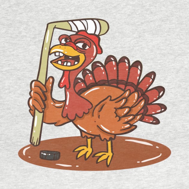 Turkey With Ice Hockey For Thanksgiving by Artmoo